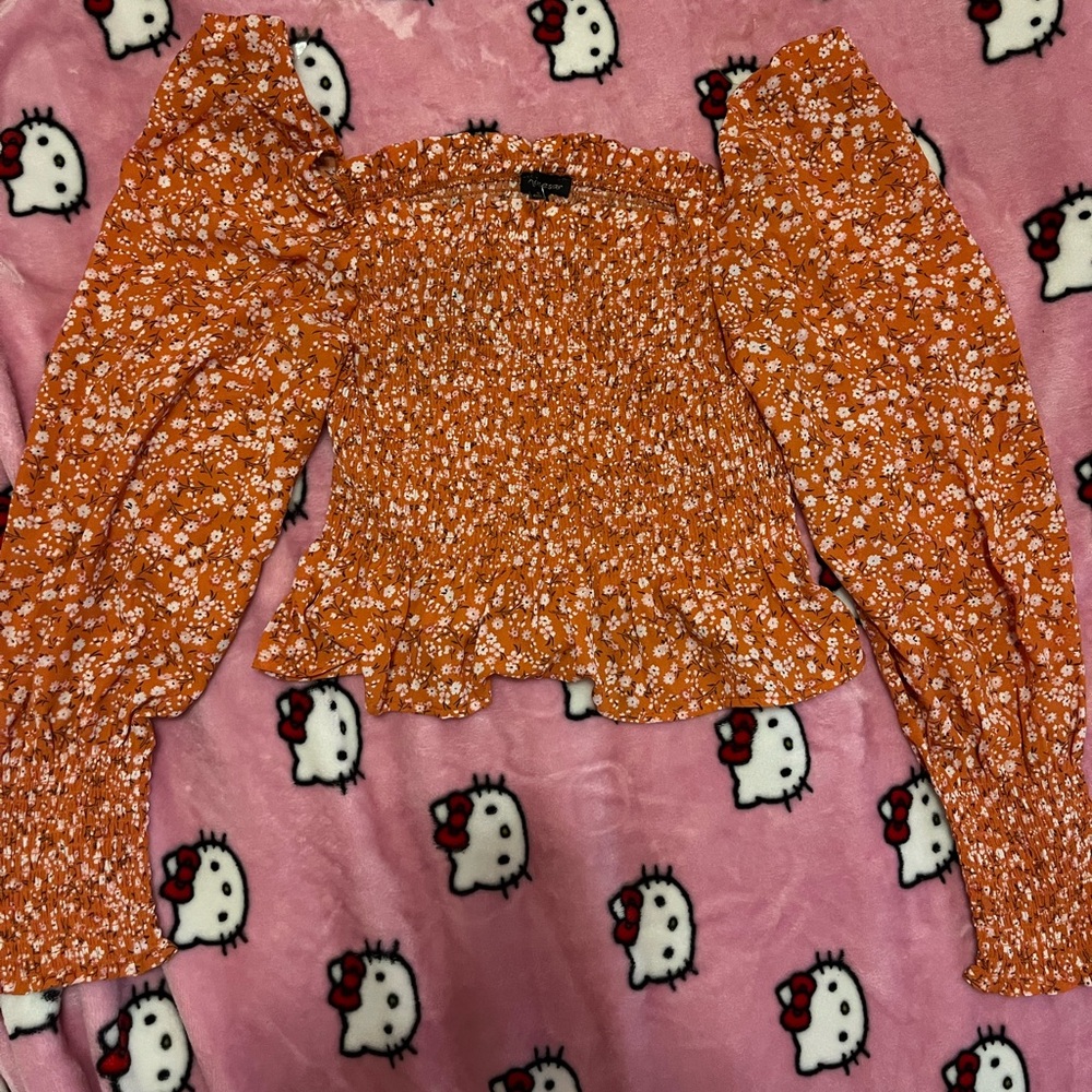 Chic Orange Floral Smocked Top